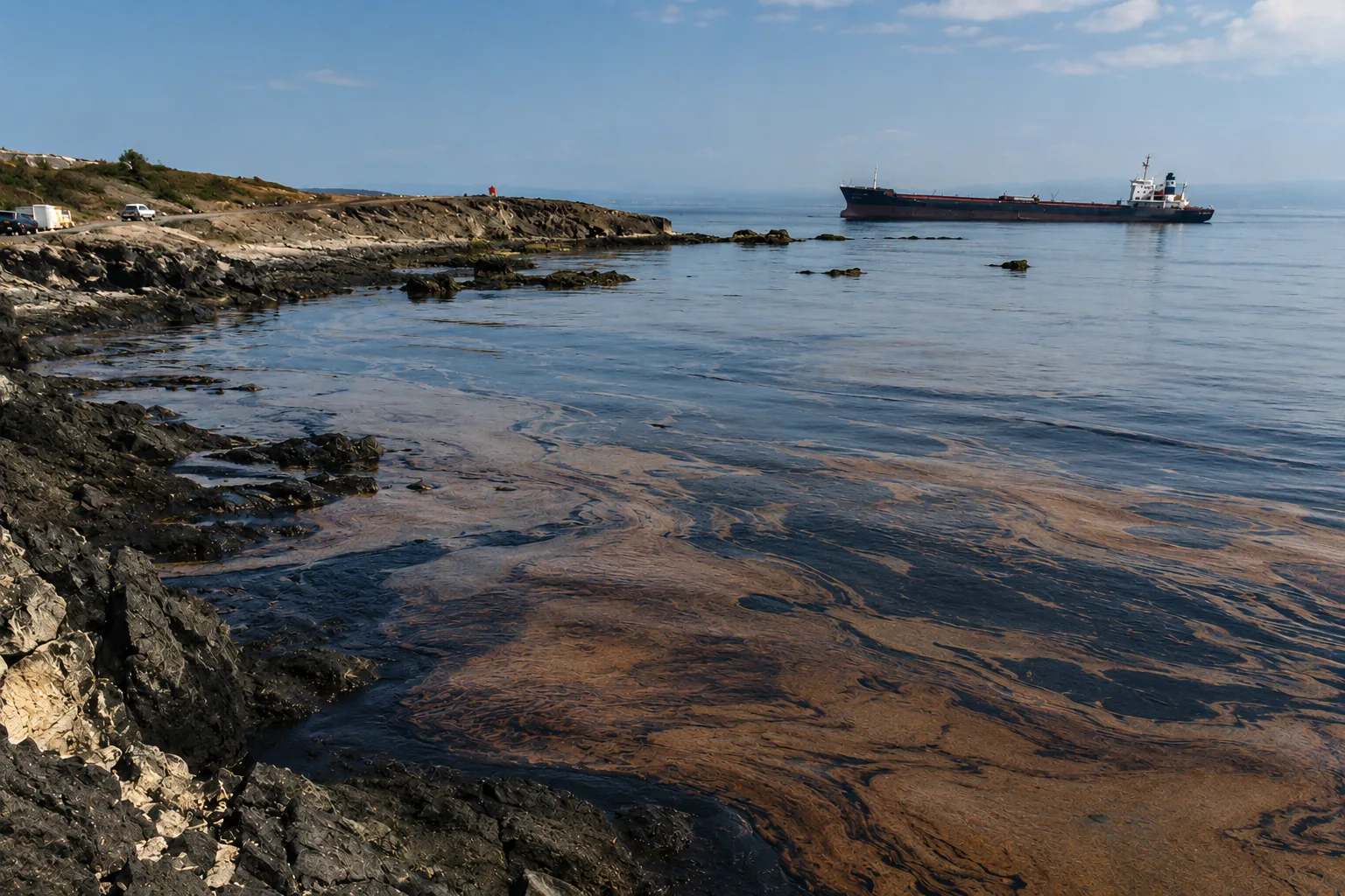 Coastal oil contamination from a petroleum spill